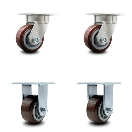 Service Caster 4 Inch Kingpinless Poly on Polyolefin Wheel Swivel Caster Swivel 2 Rigid, 2PK SCC-KP30S420-PPUR-2-R-2